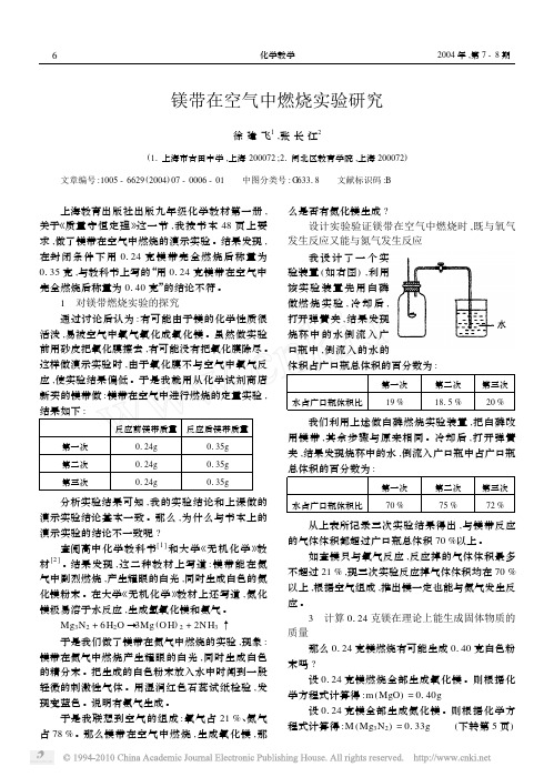 镁带在空气中燃烧实验研究