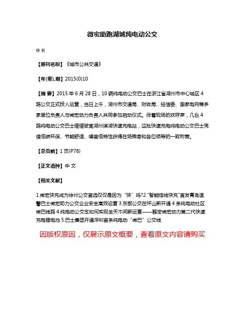 微宏助跑湖城纯电动公交