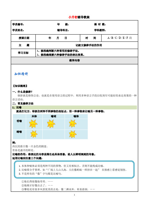 小学语文6年级阅读专题记叙文修辞手法