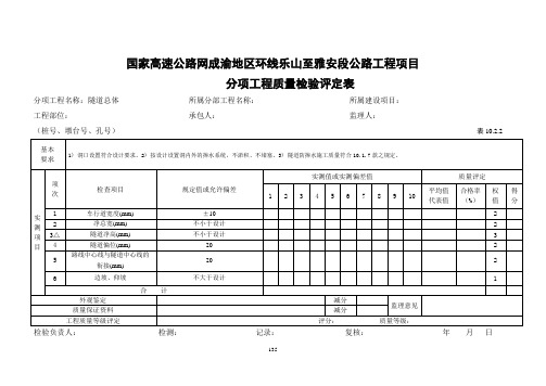 公路工程 质量检验评定表 隧道工程