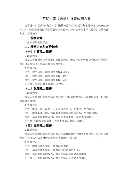 平明小学数学技能检测方案 20191105