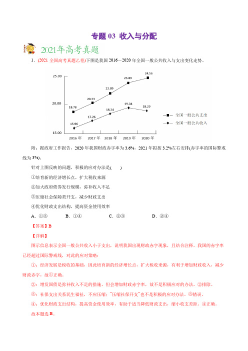 专题03 收入与分配-2021年高考政治真题与模拟题分类训练(教师版含解析)