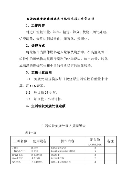 生活垃圾焚烧处理及医疗垃圾处理工作量定额