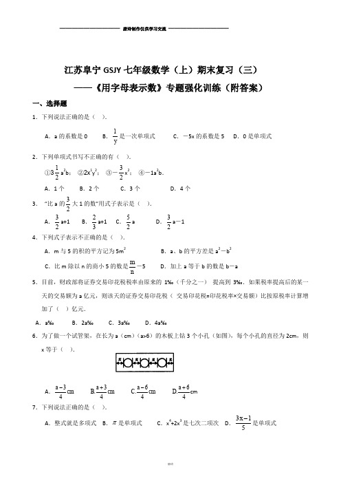 苏科版七年级上册数学期末复习(三)