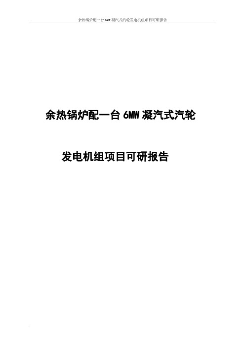 余热锅炉配一台6MW凝汽式汽轮发电机组项目可研报告