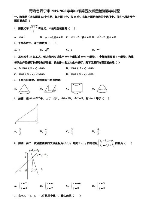 青海省西宁市2019-2020学年中考第五次质量检测数学试题含解析