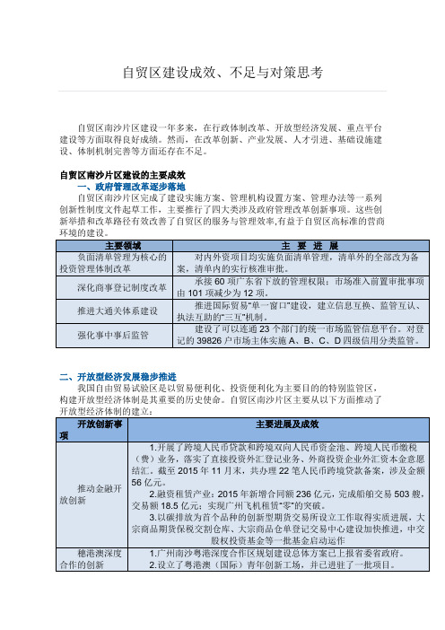 自贸区建设成效、不足与对策思考