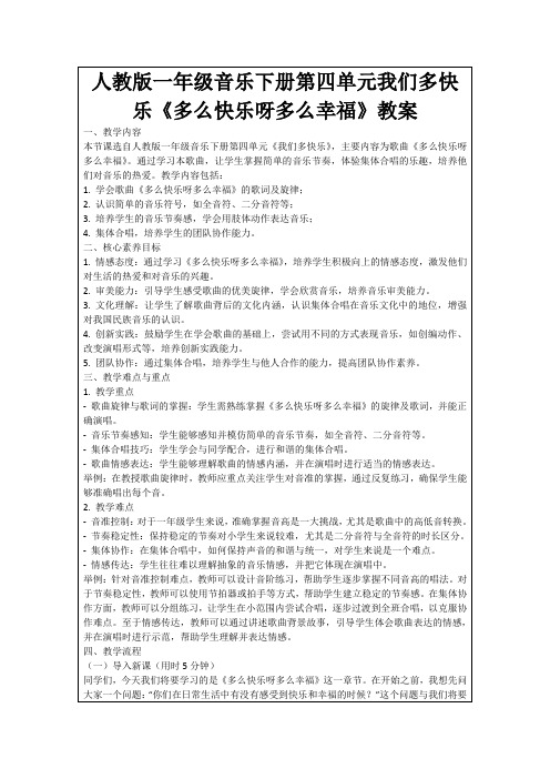 人教版一年级音乐下册第四单元我们多快乐《多么快乐呀多么幸福》教案