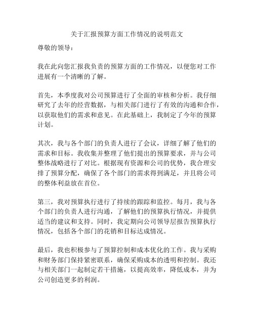 关于汇报预算方面工作情况的说明范文