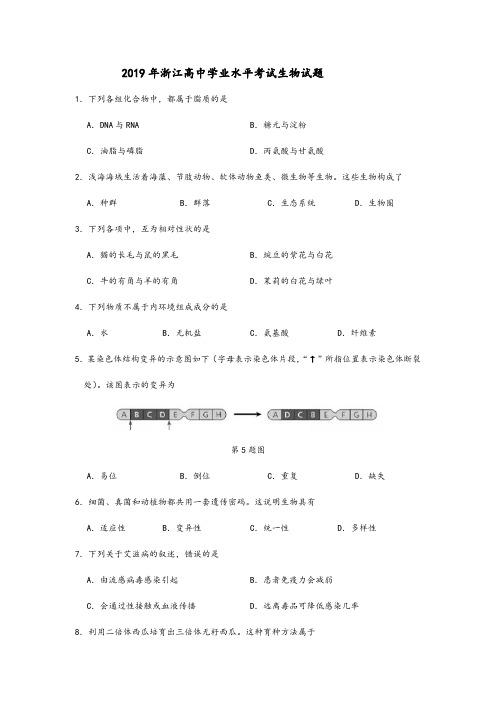 2019年浙江生物高中学业水平考试试卷