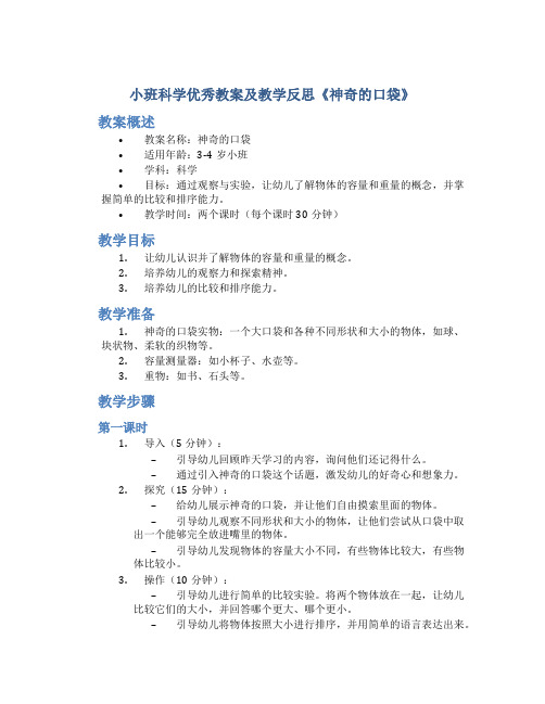 小班科学优秀教案及教学反思《神奇的口袋》