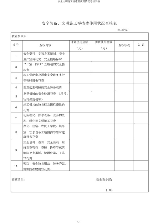 安全文明施工措施费使用情况考核表格