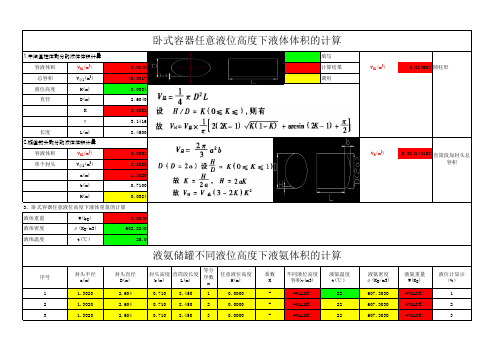 卧式容器任意液位高度下液体体积的计算