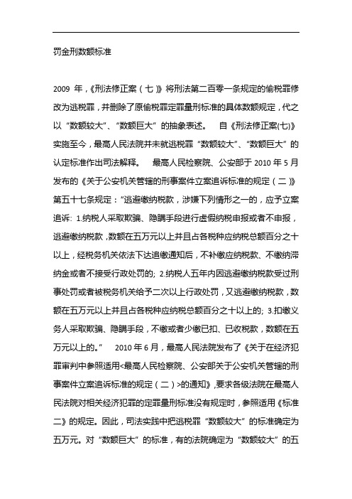 罚金刑数额标准