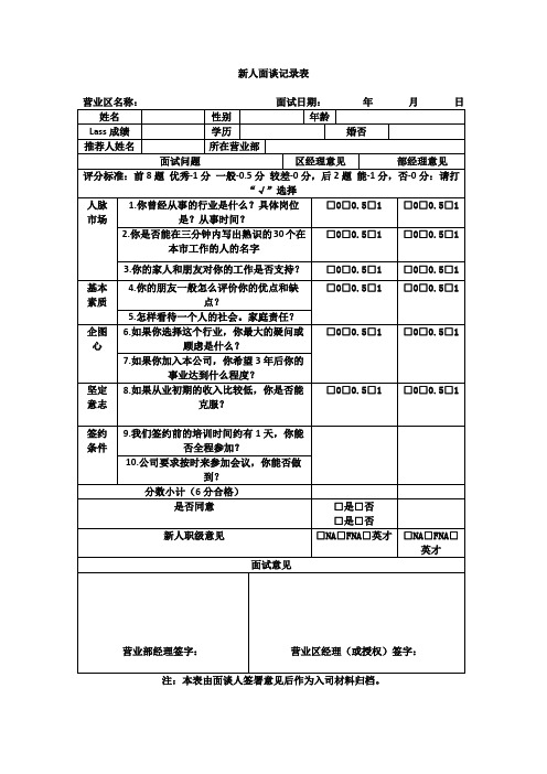 新人面谈记录表