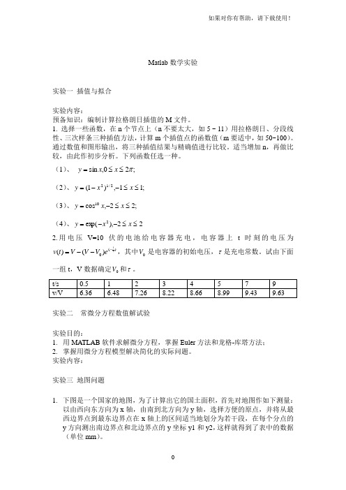 matlab数学实验练习题