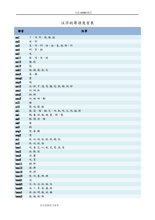 粤语全部汉字的发音表