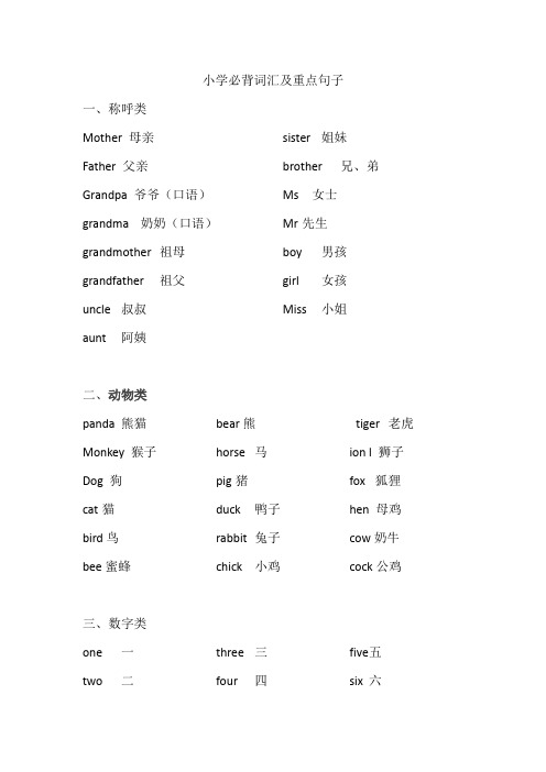 小学英语必背词汇及重点句子(分类版)