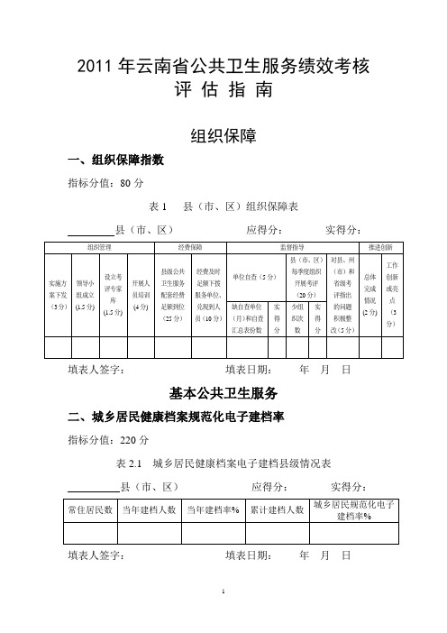 2011年公共卫生绩效考核表格