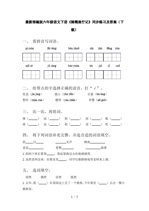 最新部编版六年级语文下册《骑鹅旅行记》同步练习及答案(下载)