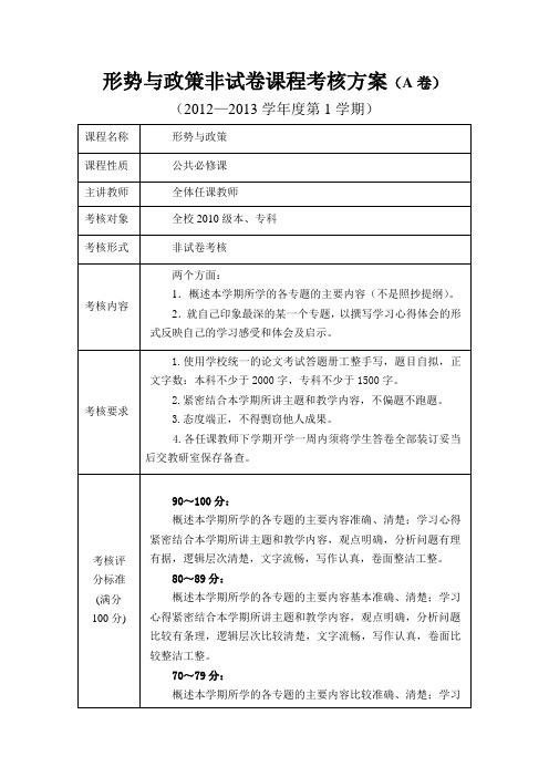 形势与政策非试卷课程考核方案