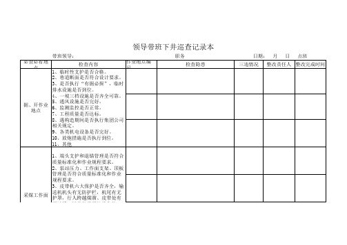 领导带班下井巡查记录本