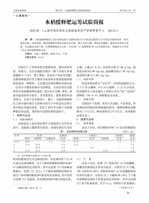 水稻缓释肥运筹试验简报