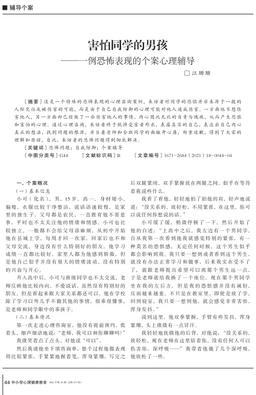 害怕同学的男孩——一例恐怖表现的个案心理辅导