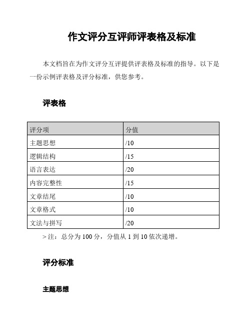 作文评分互评师评表格及标准