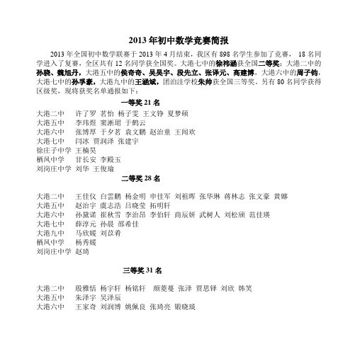 2013年初中数学竞赛简报