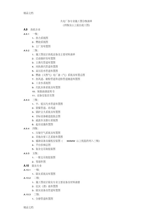 火电厂各专业施工图分级清单