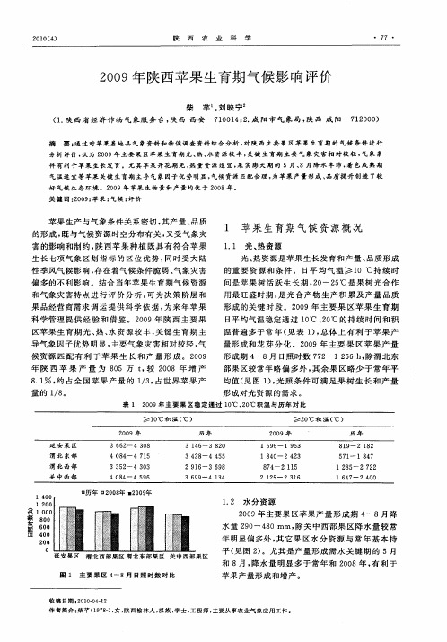 2009年陕西苹果生育期气候影响评价