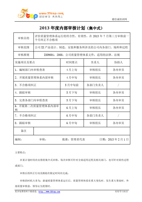 ISO9001内部审核记录范例