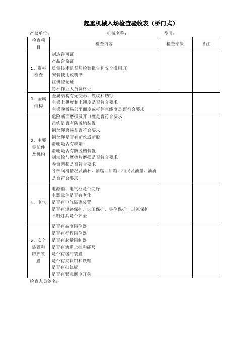 起重机械入场检查验收表