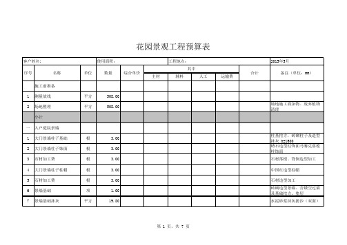 花园景观工程预算表