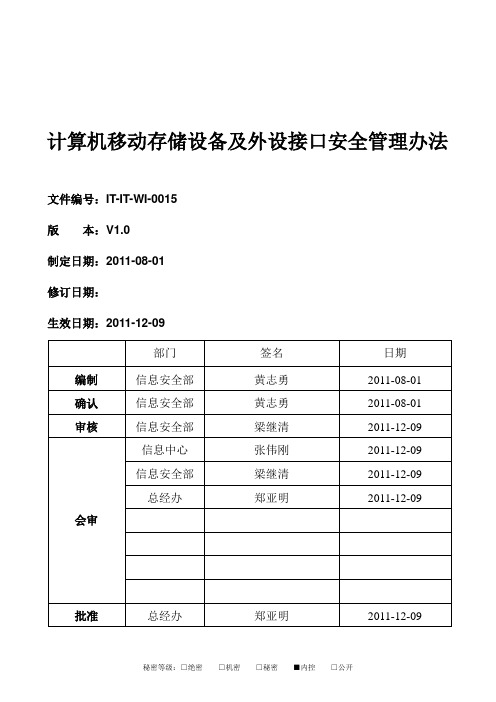 IT-IT-WI-0015 计算机移动存储设备及外设接口安全管理办法