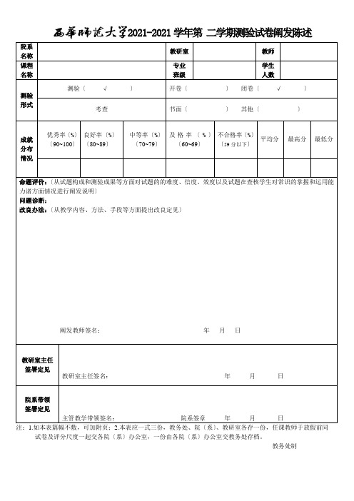 2015-2016学年第二学期考试试卷分析报告