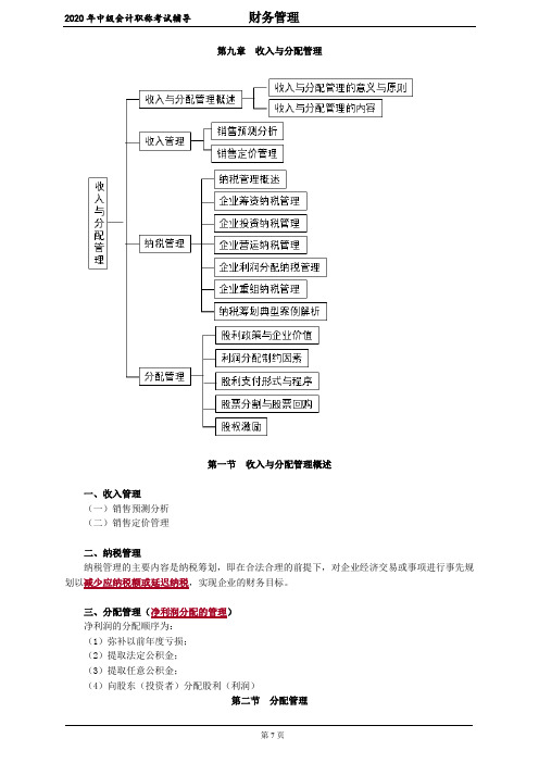 2020中级会计 财管 第九章 收入与分配管理