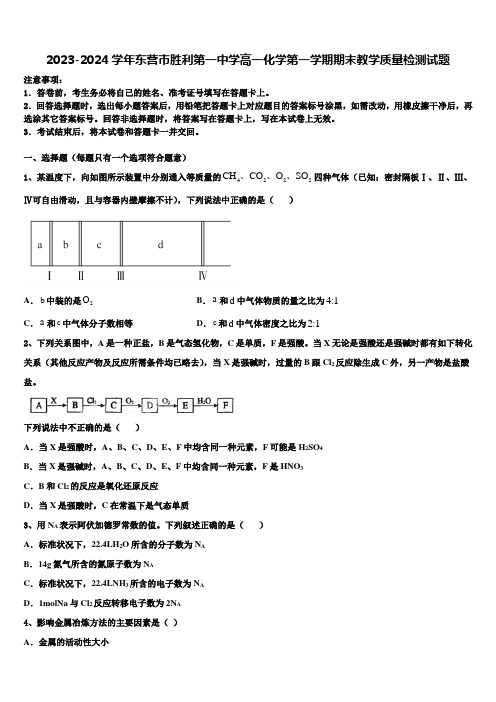 2023-2024学年东营市胜利第一中学高一化学第一学期期末教学质量检测试题含解析