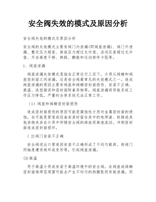 安全阀失效的模式及原因分析