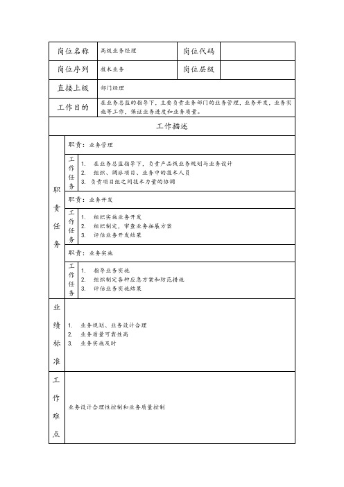 高级业务经理--科技开发类公司岗位职责说明书