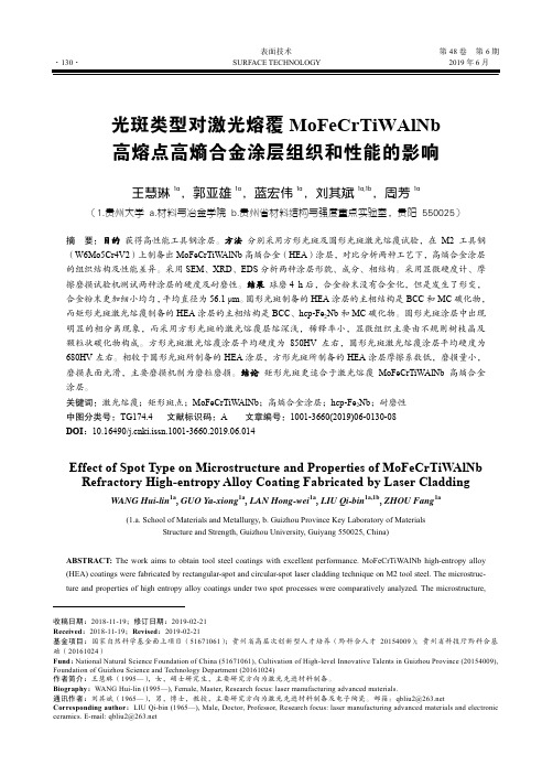 光斑类型对激光熔覆MoFeCrTiWAlNb高熔点高熵合金涂层组织和性能的影响