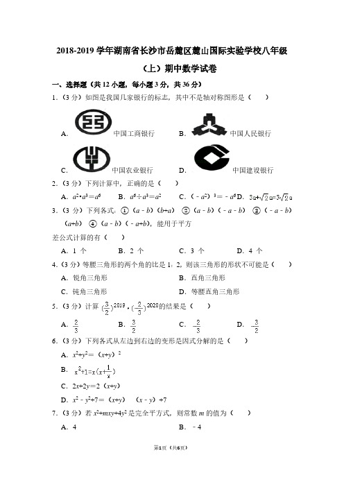 2018-2019学年湖南省长沙市岳麓区麓山国际实验学校八年级(上)期中数学试卷