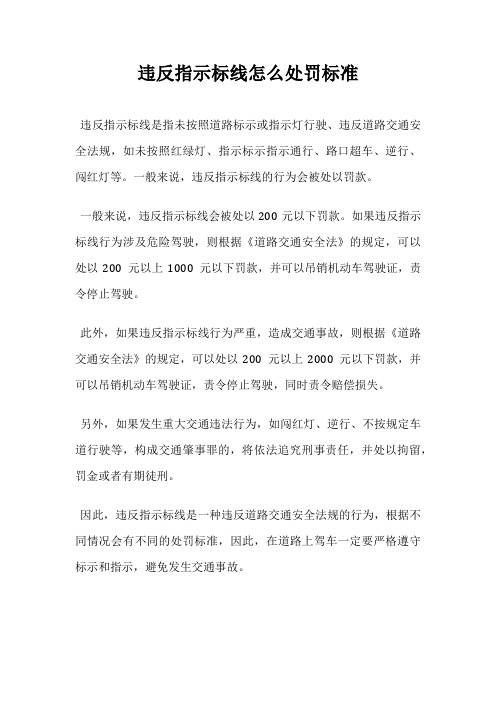 违反指示标线怎么处罚标准