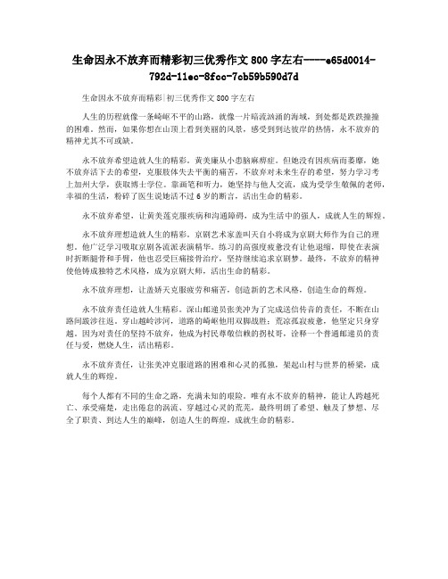 生命因永不放弃而精彩初三优秀作文800字左右