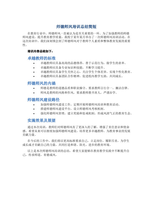 师德师风培训总结简短(一)