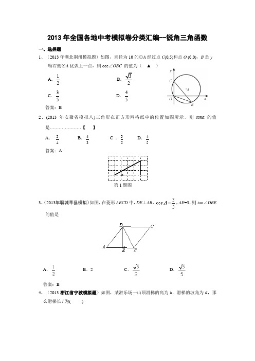 2013年全国各地中考模拟卷分类汇编：锐角三角形(共11页)