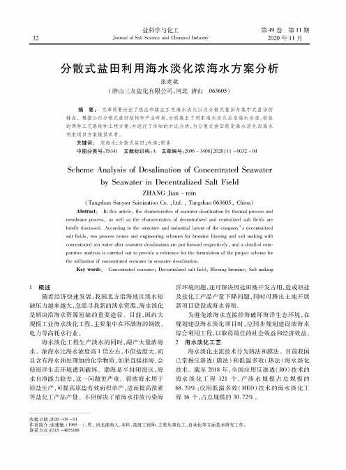 分散式盐田利用海水淡化浓海水方案分析