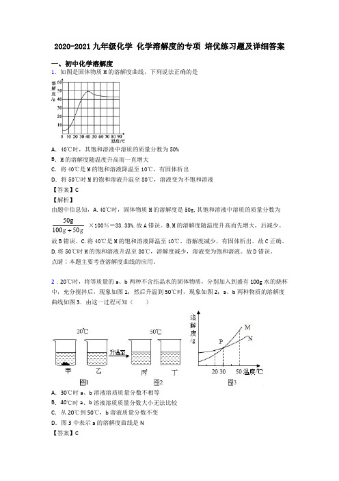 2020-2021九年级化学 化学溶解度的专项 培优练习题及详细答案