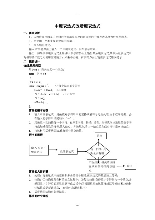 中缀表达式改为后缀表达式(实验报告附C++源码-二叉树)